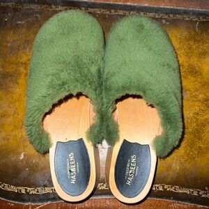 Swedish Hasbeens Fluff Clog - Green